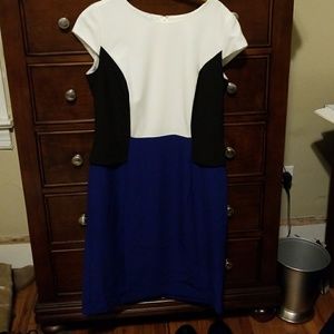Navy, white, and black dress